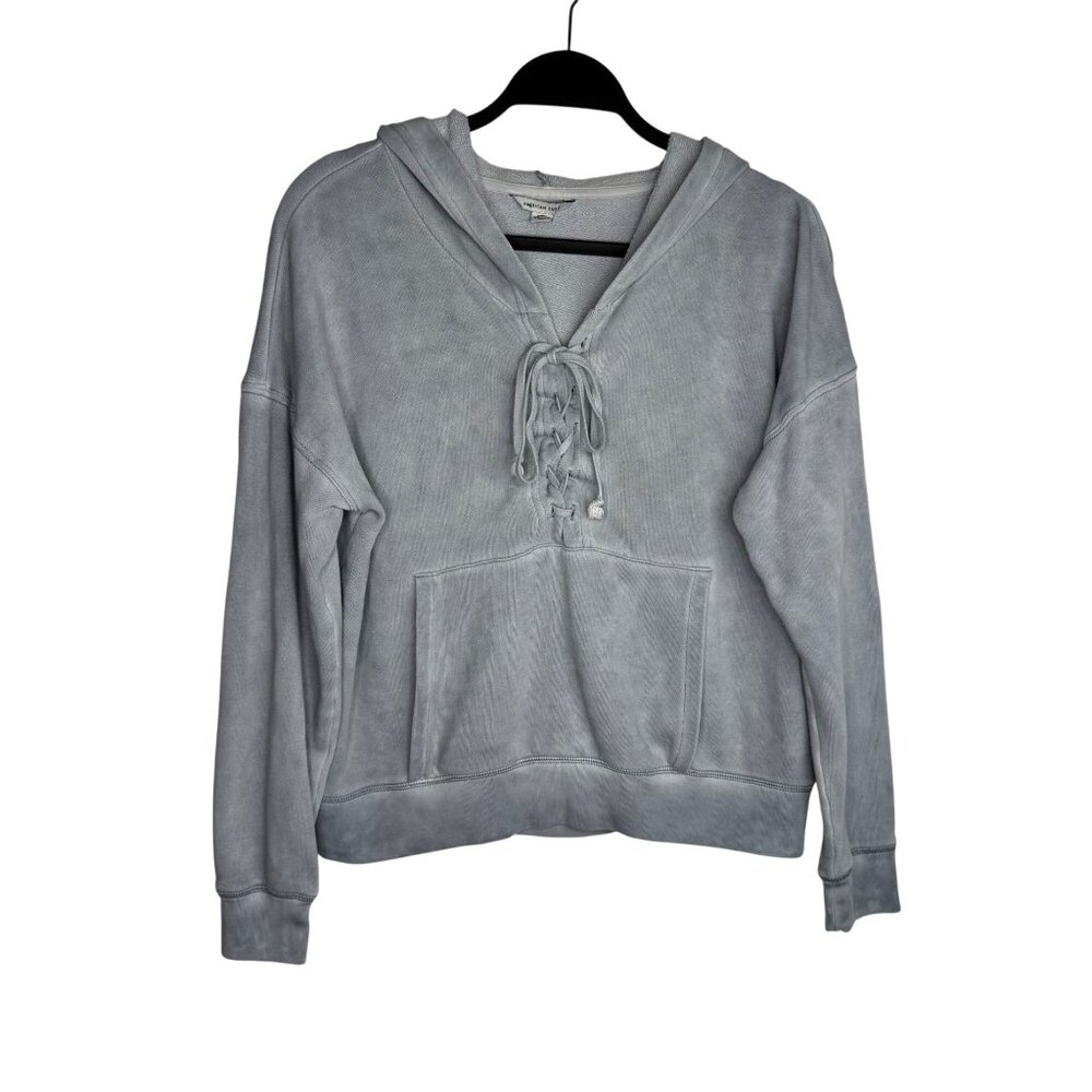 American Eagle‎ Women's Size Small Blue Marbled Hoodie With Lace-Up Detail